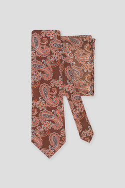 Slips & lommekluds pakke (Orange prikket paisley i silke)