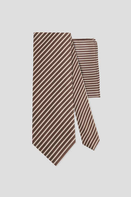 Slips & lommekluds pakke (Beige og brunt stribet)