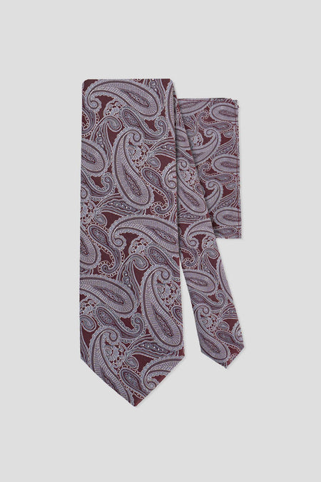 Slips & lommekluds pakke (Bordeaux & grå paisley)