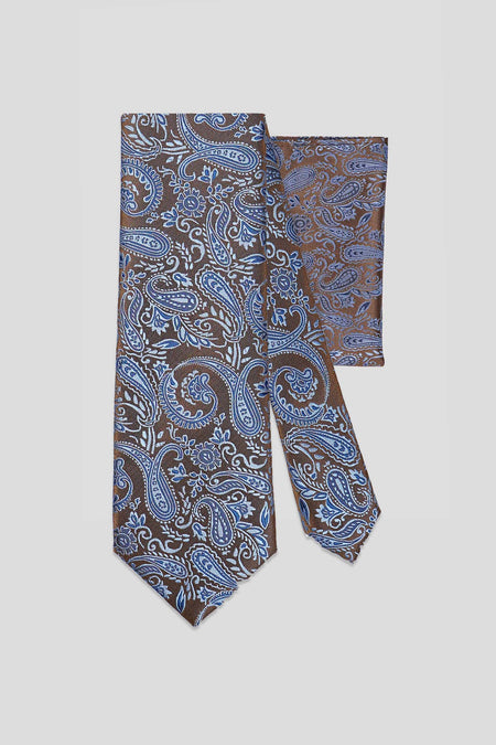 Slips & lommekluds pakke(Brun & blå paisley)