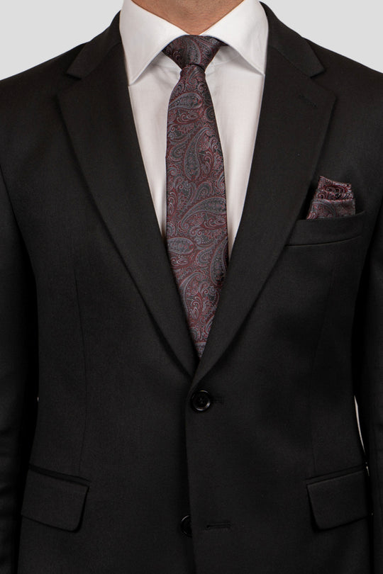 Slips & lommekluds pakke (Sort & rød paisley) suitclub.dk