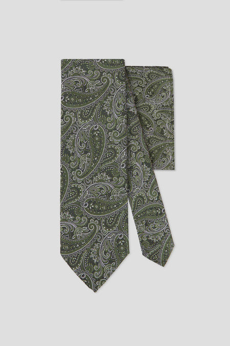 Slips & lommekluds pakke (grøn & hvid paisley)