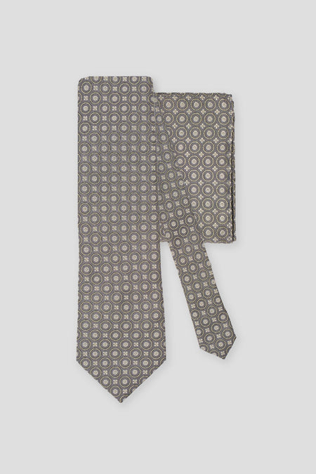 Slips & lommekluds pakke (Brun geometrisk i silke)