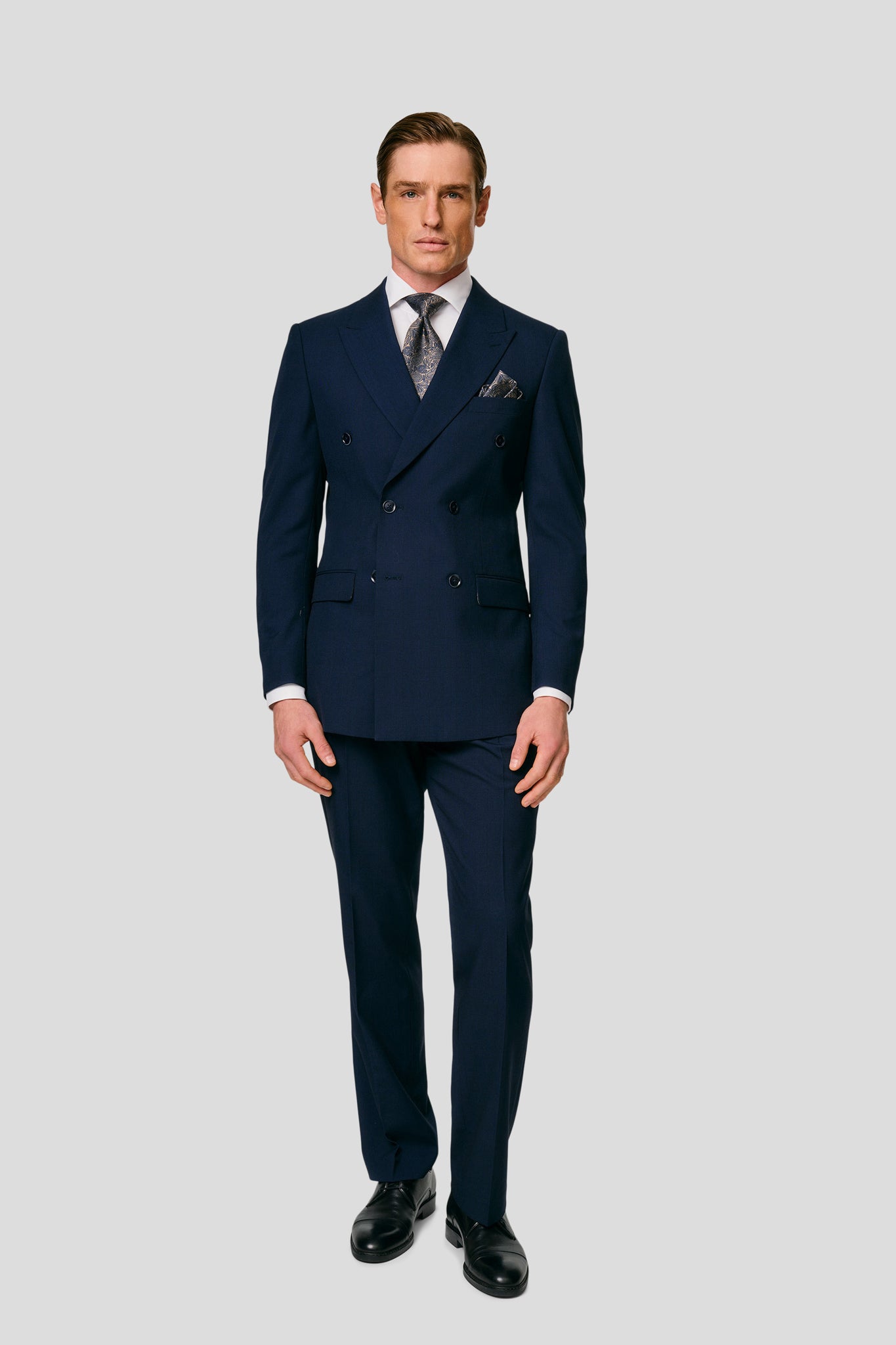 PRESTIGE navy dobbeltradet blazer med tern MBO