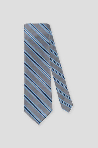 Gråt & blåt stribet silkeslips