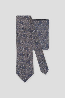 Slips & lommekluds pakke (Guld & blå paisley i silke)