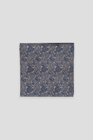 Guld & blå paisley silkelommeklud PVD