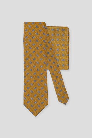 Slips & lommekluds pakke (Gult dråbemønster i silke) suitclub.dk