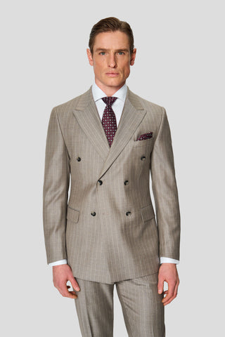 HERITAGE lysegrå dobbeltradet blazer med nålestriber MBO