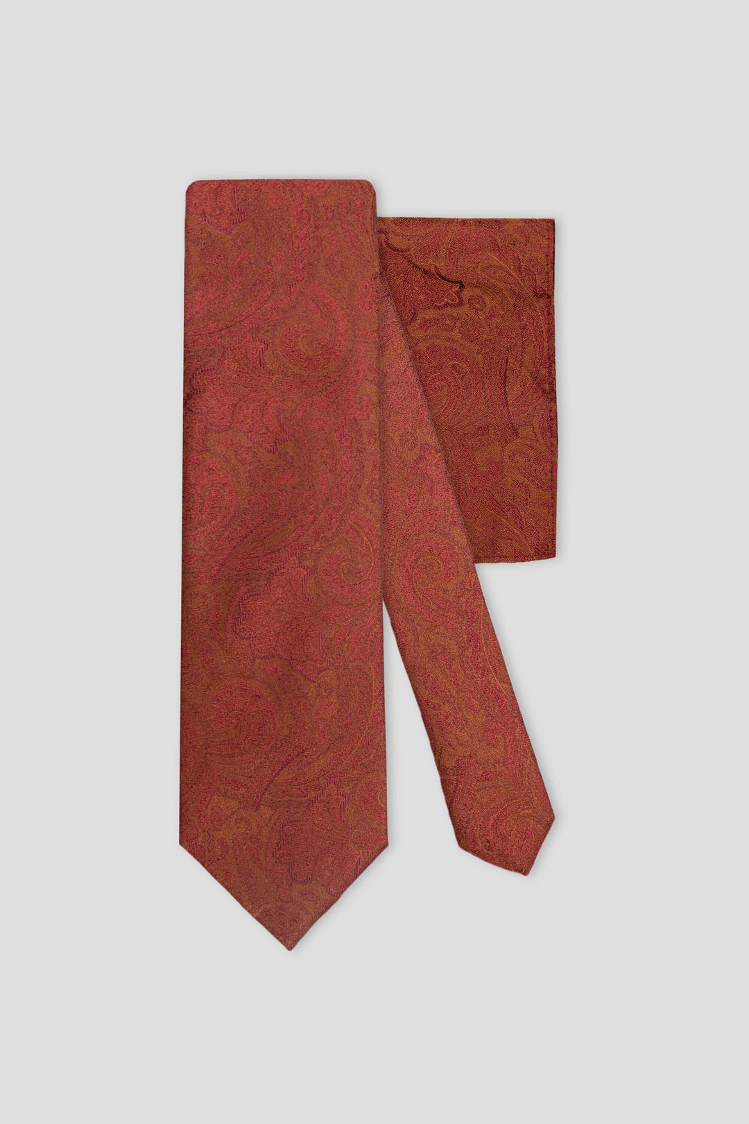 Krawatten- und Einstecktuch-Set (kupferrotes Paisley aus Seide)