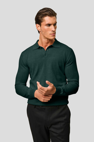 Mørkegrøn langærmet polo HVIID