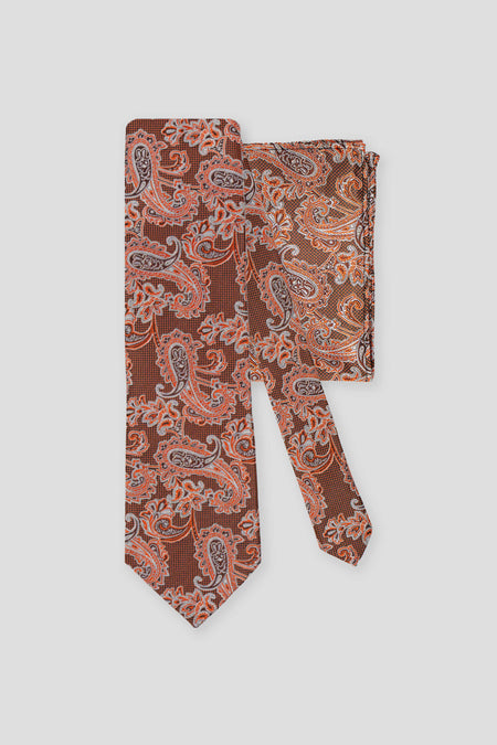 Slips & lommekluds pakke (Orange prikket paisley i silke)