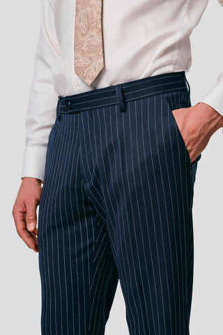 PRESTIGE navy habitbukser med nålestriber MBO