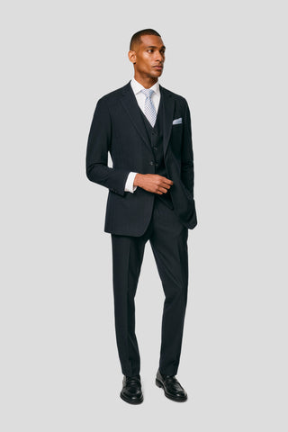 PRESTIGE navy three-piece jakkesæt med sildeben PRESTIGE