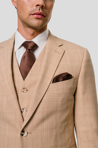 PRESTIGE sand three-piece jakkesæt med tern PRESTIGE