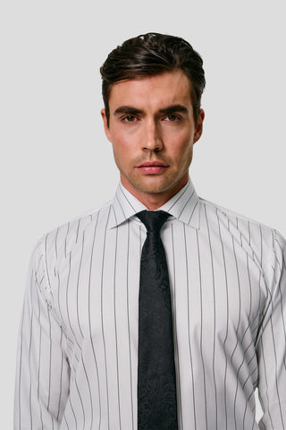 Signatur poplin skjorte hvid slim med sorte striber Shirtmakers