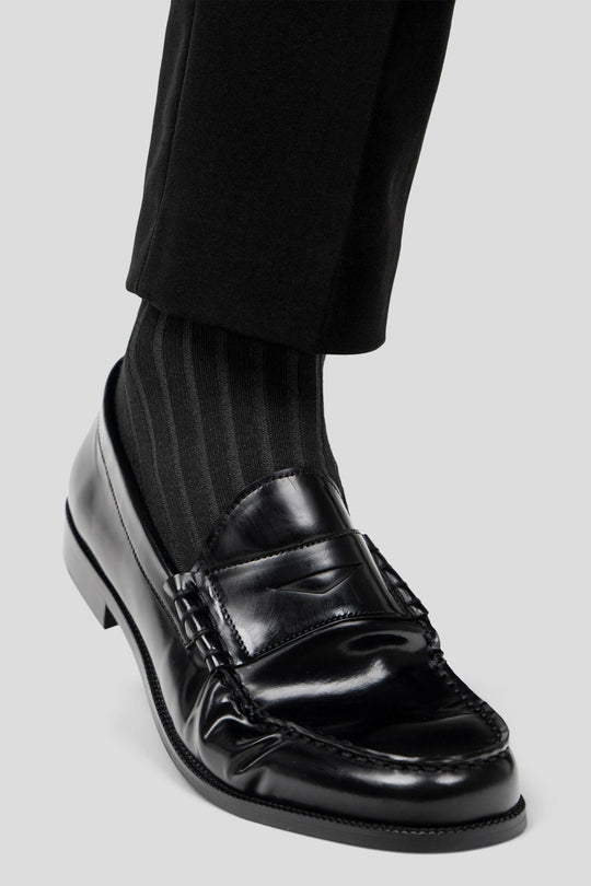 Sort ribbed strømper Lindner