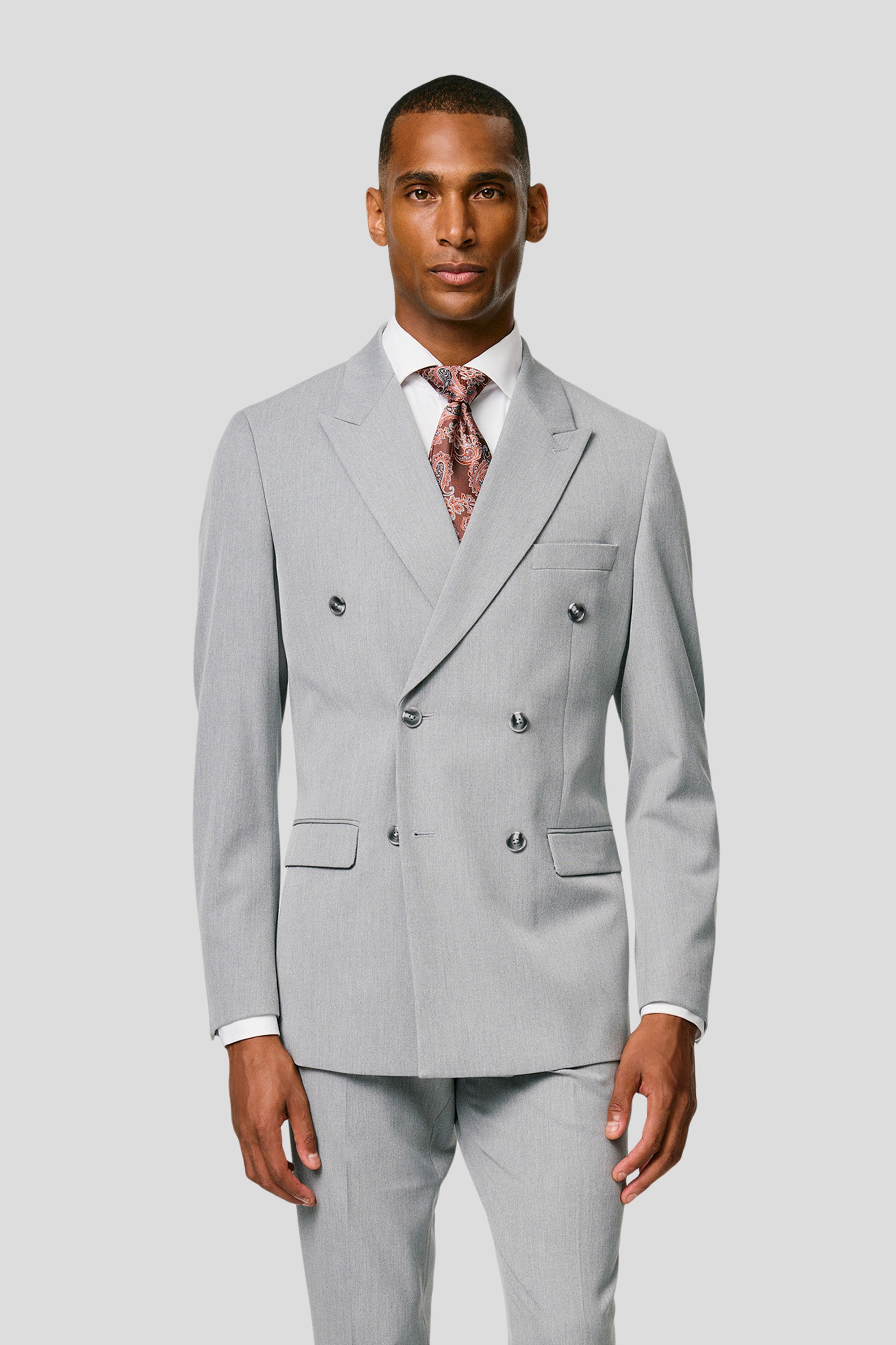 PRESTIGE lysegråt dobbeltradet jakkesæt MBO