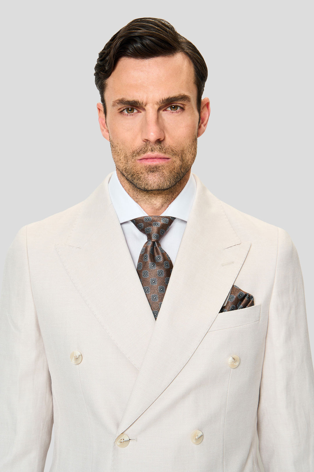 PRESTIGE off-white dobbeltradet hørblazer