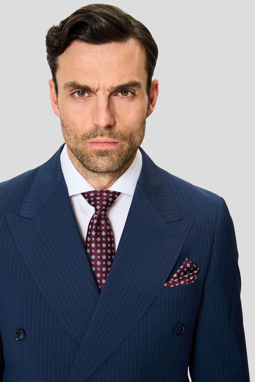 EXCLUSIVE blå dobbeltradet blazer med nålestriber