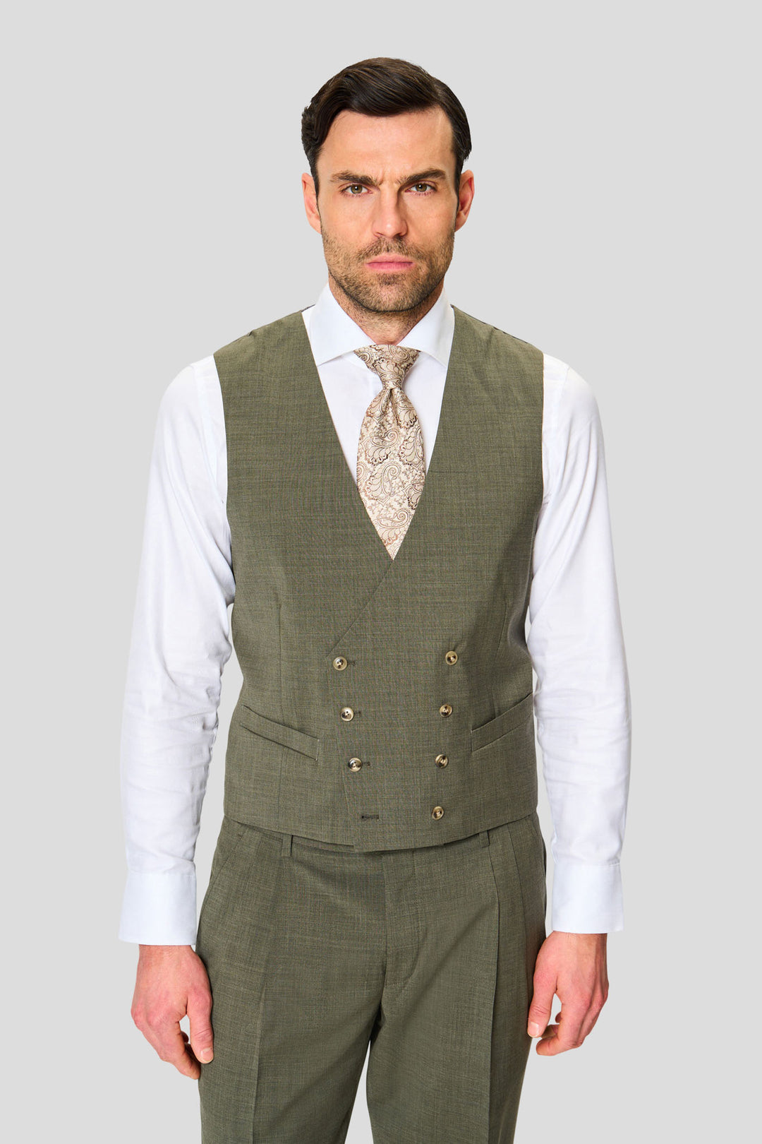EXCLUSIVE grøn meleret dobbeltradet vest