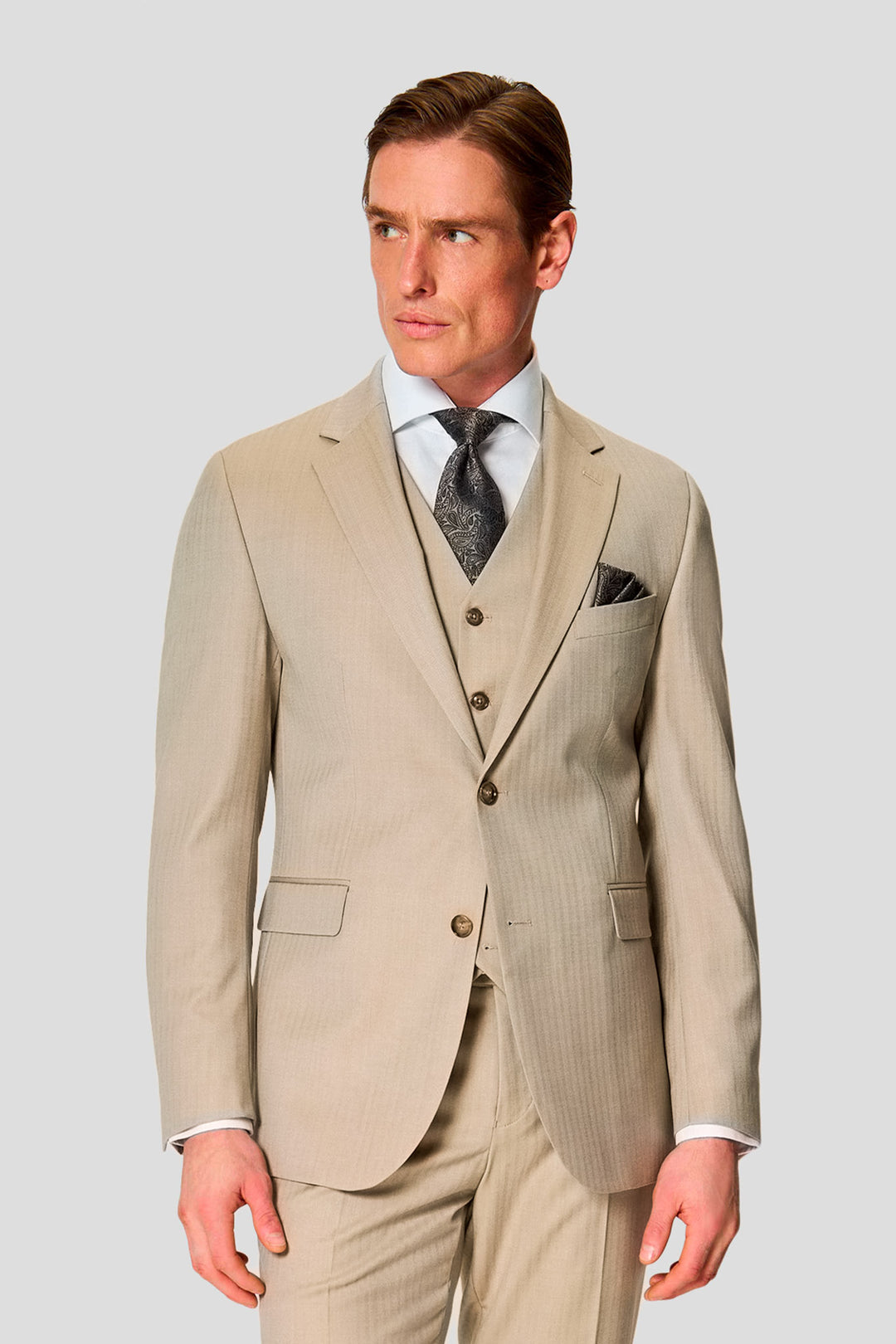 HERITAGE beige three-piece jakkesæt med sildeben