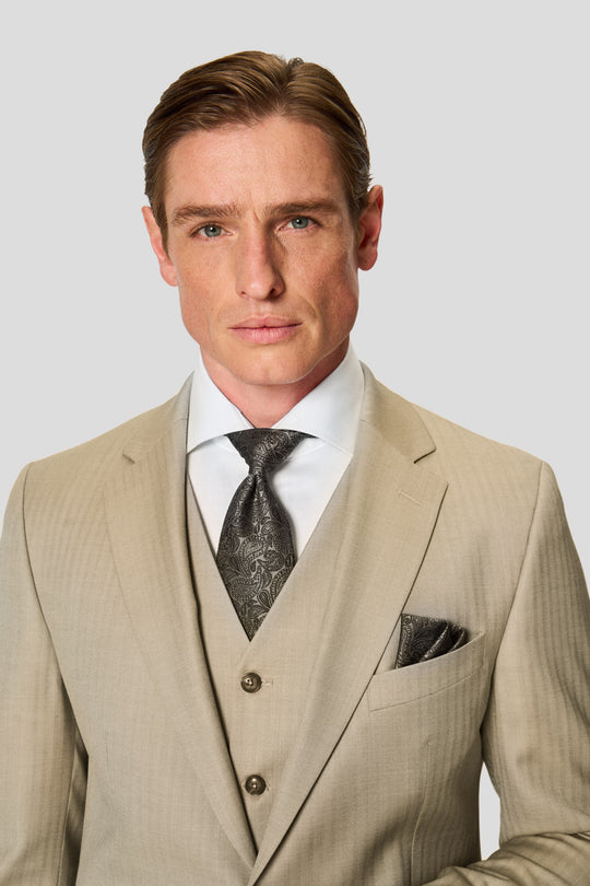 HERITAGE beige three-piece jakkesæt med sildeben