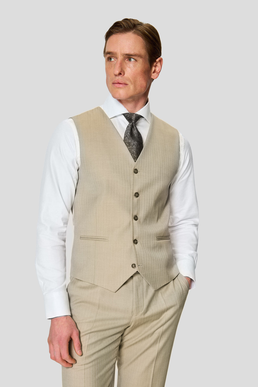 HERITAGE beige vest med sildeben