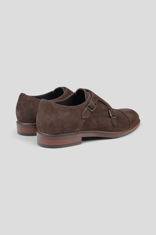 Brune dobbelt monk strap sko i ruskind Ahler