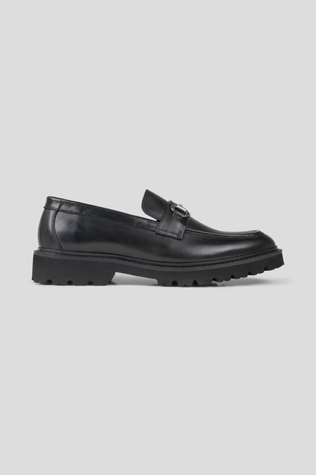 Sort chunky loafer med buckle