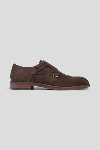 Brune dobbelt monk strap sko i ruskind Ahler