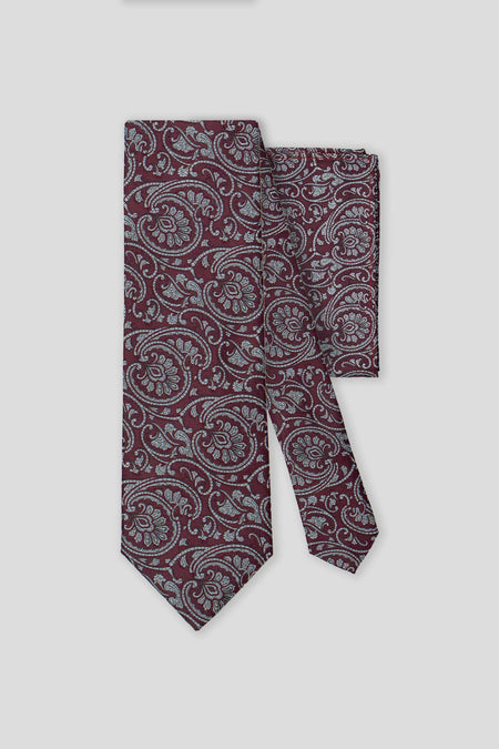 Slips & lommekluds pakke (Bordeaux & hvid paisley)