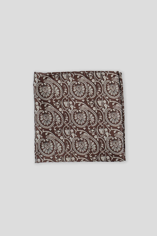 Brun & hvid paisley lommeklud PVD
