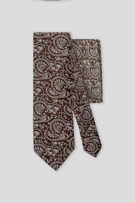 Slips & lommekluds pakke (brun & hvid paisley)