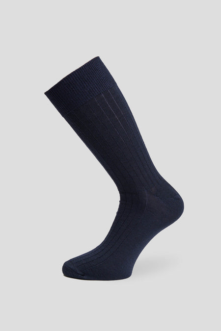 Exclusive navy ribbed uldstrømper