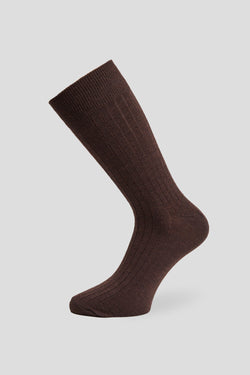 Exclusive brune ribbed uldstrømper