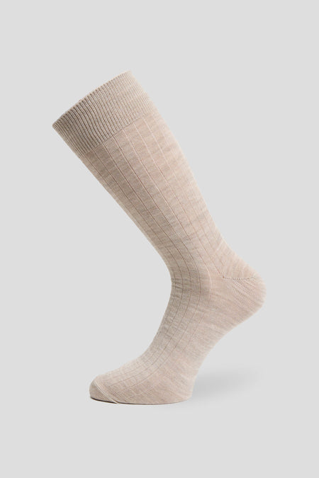 Exclusive lysebrun ribbed uldstrømper