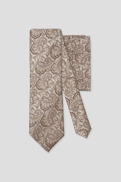Slips og lommekluds pakke (Beige paisley i silke)