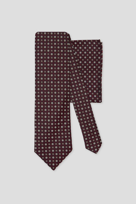 Slips og lommekluds pakke (Bordeaux blomstret i silke)