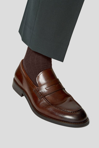 Exclusive brune ribbed uldstrømper Lindner