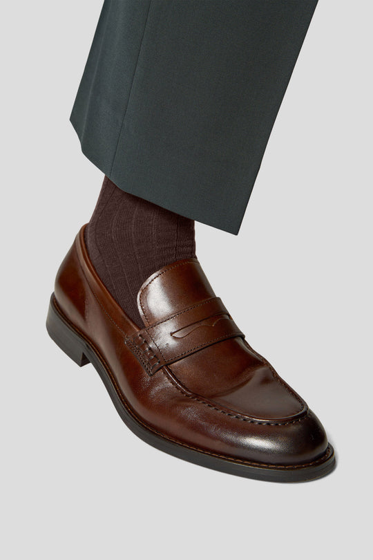 Exclusive brune ribbed uldstrømper Lindner